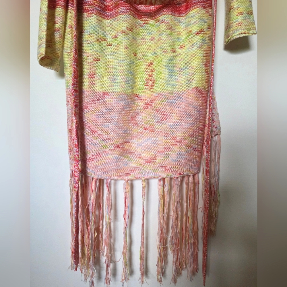 525 America Fringe Long Colorful Belted Knit‎ Cardigan Sz Small - Picture 7 of 9